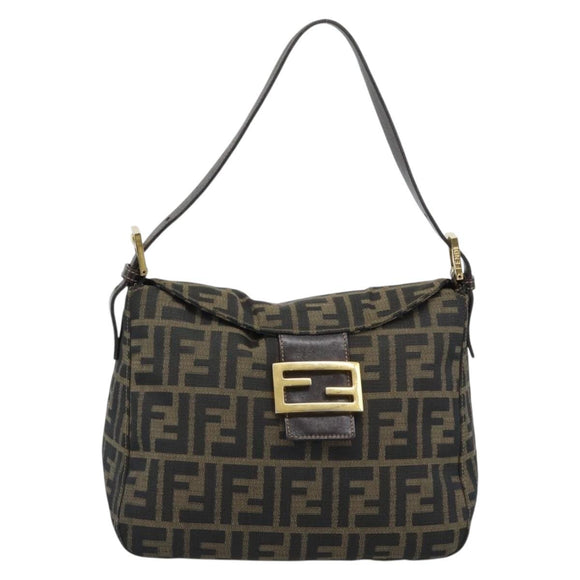 FENDI Zucca Canvas Mamma Baguette Shoulder Bag Brown Black Auth 194939V