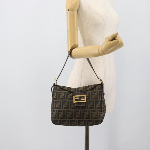 FENDI Zucca Canvas Mamma Baguette Shoulder Bag Brown Black Auth 194939V