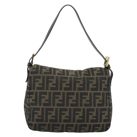 FENDI Zucca Canvas Mamma Baguette Shoulder Bag Brown Black Auth 194939V