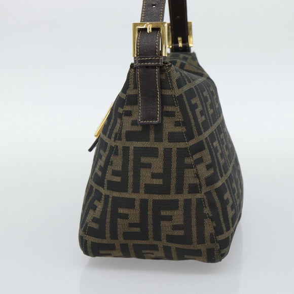 FENDI Zucca Canvas Mamma Baguette Shoulder Bag Brown Black Auth 194939V