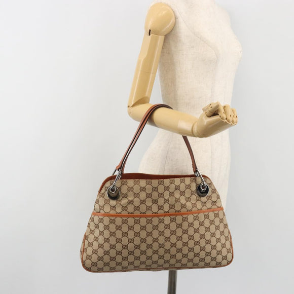 GUCCI GG Canvas Hand Bag Silver Beige 121023 Auth 194941V