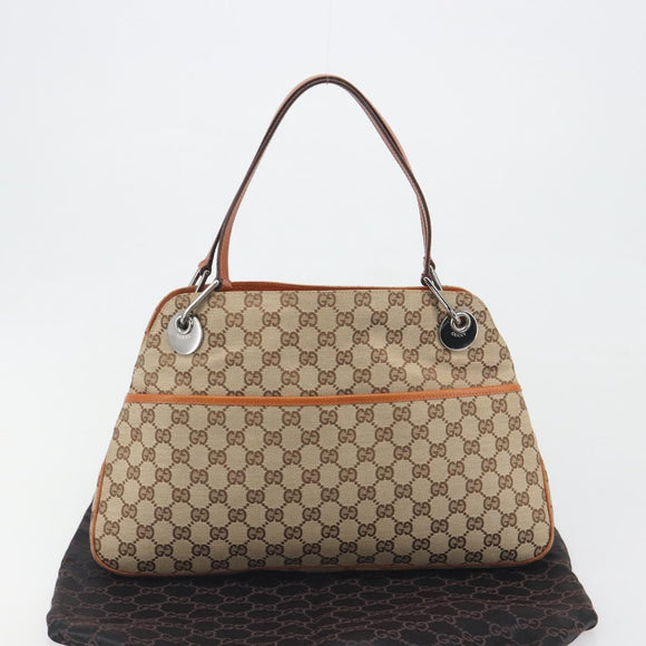 GUCCI GG Canvas Hand Bag Silver Beige 121023 Auth 194941V