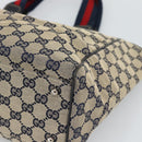 GUCCI GG Canvas Sherry Line Tote Bag Navy Silver 145758 Auth 194942A-10