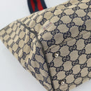 GUCCI GG Canvas Sherry Line Tote Bag Navy Silver 145758 Auth 194942A-11