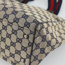 GUCCI GG Canvas Sherry Line Tote Bag Navy Silver 145758 Auth 194942A-12