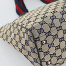 GUCCI GG Canvas Sherry Line Tote Bag Navy Silver 145758 Auth 194942A-13