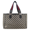 GUCCI GG Canvas Sherry Line Tote Bag Navy Silver 145758 Auth 194942A-2