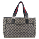 GUCCI GG Canvas Sherry Line Tote Bag Navy Silver 145758 Auth 194942A-3