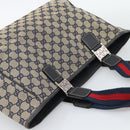 GUCCI GG Canvas Sherry Line Tote Bag Navy Silver 145758 Auth 194942A-6