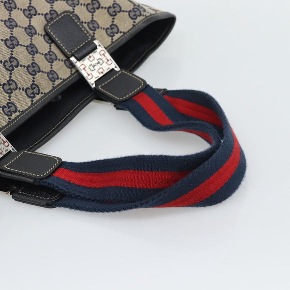 GUCCI GG Canvas Sherry Line Tote Bag Navy Silver 145758 Auth 194942A