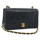 CHANEL Matelasse Chain Shoulder Bag Lamb Skin Black Gold CC Auth 194950V-1