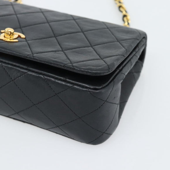 CHANEL Matelasse Chain Shoulder Bag Lamb Skin Black Gold CC Auth 194950V