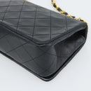 CHANEL Matelasse Chain Shoulder Bag Lamb Skin Black Gold CC Auth 194950V-12