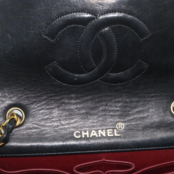 CHANEL Matelasse Chain Shoulder Bag Lamb Skin Black Gold CC Auth 194950V