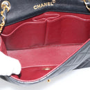 CHANEL Matelasse Chain Shoulder Bag Lamb Skin Black Gold CC Auth 194950V-16