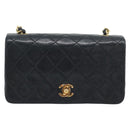CHANEL Matelasse Chain Shoulder Bag Lamb Skin Black Gold CC Auth 194950V-2