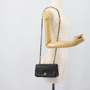 CHANEL Matelasse Chain Shoulder Bag Lamb Skin Black Gold CC Auth 194950V-21