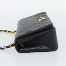 CHANEL Matelasse Chain Shoulder Bag Lamb Skin Black Gold CC Auth 194950V-4