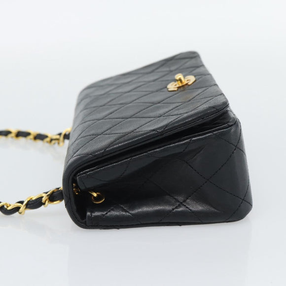CHANEL Matelasse Chain Shoulder Bag Lamb Skin Black Gold CC Auth 194950V