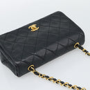 CHANEL Matelasse Chain Shoulder Bag Lamb Skin Black Gold CC Auth 194950V-6