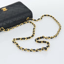 CHANEL Matelasse Chain Shoulder Bag Lamb Skin Black Gold CC Auth 194950V-7