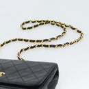 CHANEL Matelasse Chain Shoulder Bag Lamb Skin Black Gold CC Auth 194950V-8