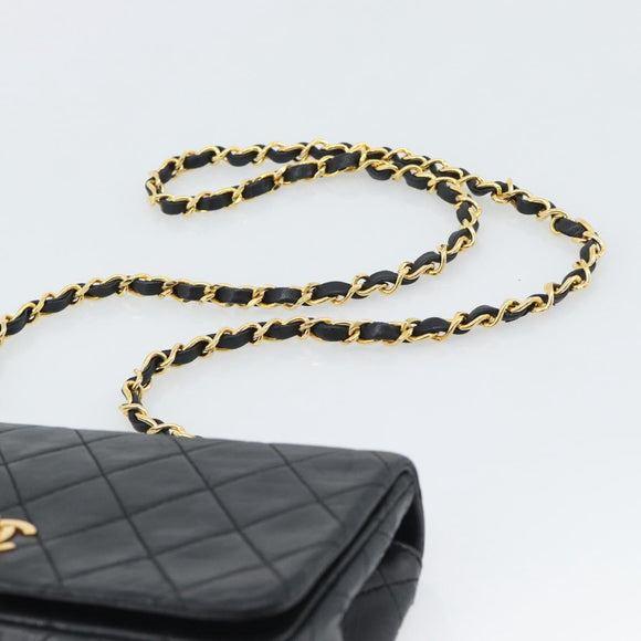 CHANEL Matelasse Chain Shoulder Bag Lamb Skin Black Gold CC Auth 194950V