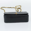 CHANEL Matelasse Chain Shoulder Bag Lamb Skin Black Gold CC Auth 194950V-9