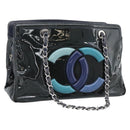 CHANEL Lip Stick Chain Tote Bag Patent Leather Black Silver CC Auth 194954-1