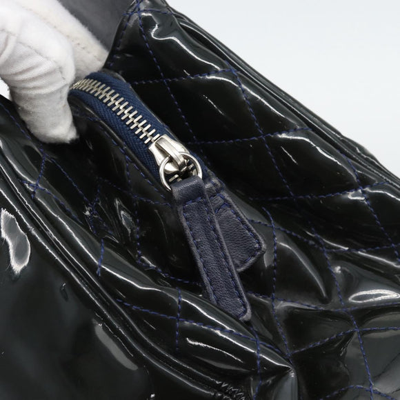 CHANEL Lip Stick Chain Tote Bag Patent Leather Black Silver CC Auth 194954