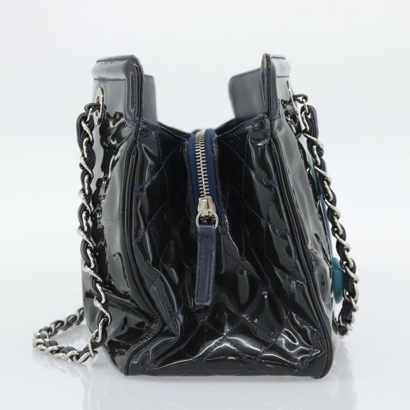 CHANEL Lip Stick Chain Tote Bag Patent Leather Black Silver CC Auth 194954
