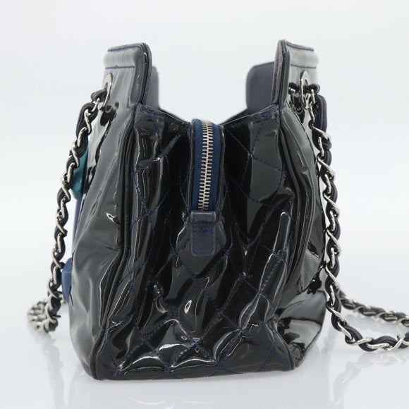 CHANEL Lip Stick Chain Tote Bag Patent Leather Black Silver CC Auth 194954