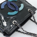 CHANEL Lip Stick Chain Tote Bag Patent Leather Black Silver CC Auth 194954-6