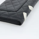 CHANEL Matelasse Cambon Line Long Wallet Leather Black Silver CC Auth 194957-10