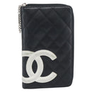 CHANEL Matelasse Cambon Line Long Wallet Leather Black Silver CC Auth 194957-2