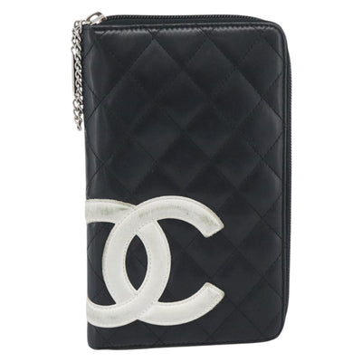 CHANEL Matelasse Cambon Line Long Wallet Leather Black Silver CC Auth 194957 - 0
