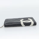 CHANEL Matelasse Cambon Line Long Wallet Leather Black Silver CC Auth 194957-4