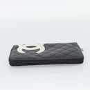 CHANEL Matelasse Cambon Line Long Wallet Leather Black Silver CC Auth 194957-5