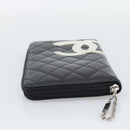 CHANEL Matelasse Cambon Line Long Wallet Leather Black Silver CC Auth 194957-6
