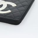CHANEL Matelasse Cambon Line Long Wallet Leather Black Silver CC Auth 194957-8