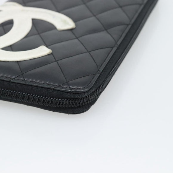 CHANEL Matelasse Cambon Line Long Wallet Leather Black Silver CC Auth 194957