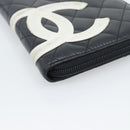 CHANEL Matelasse Cambon Line Long Wallet Leather Black Silver CC Auth 194957-9