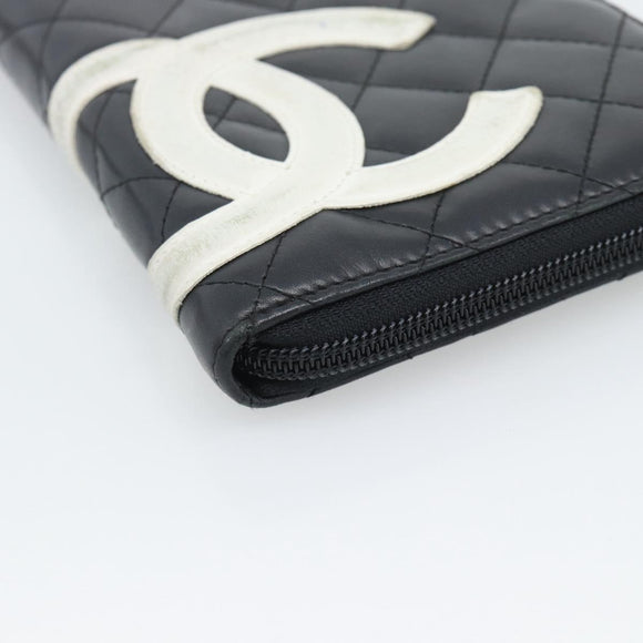 CHANEL Matelasse Cambon Line Long Wallet Leather Black Silver CC Auth 194957