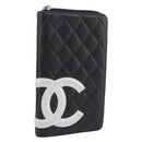 CHANEL Matelasse Cambon Line Long Wallet Leather Black Silver CC Auth 194958M-1