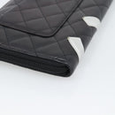 CHANEL Matelasse Cambon Line Long Wallet Leather Black Silver CC Auth 194958M-10