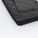 CHANEL Matelasse Cambon Line Long Wallet Leather Black Silver CC Auth 194958M-11