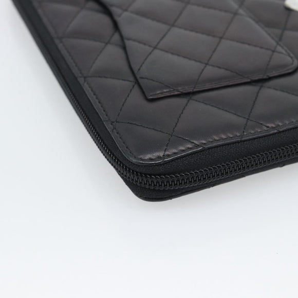 CHANEL Matelasse Cambon Line Long Wallet Leather Black Silver CC Auth 194958M