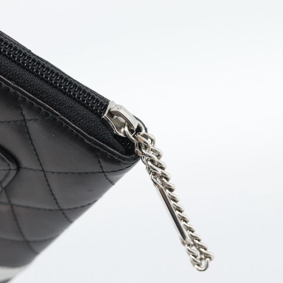 CHANEL Matelasse Cambon Line Long Wallet Leather Black Silver CC Auth 194958M