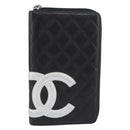 CHANEL Matelasse Cambon Line Long Wallet Leather Black Silver CC Auth 194958M-2