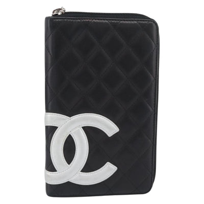 CHANEL Matelasse Cambon Line Long Wallet Leather Black Silver CC Auth 194958M - 0